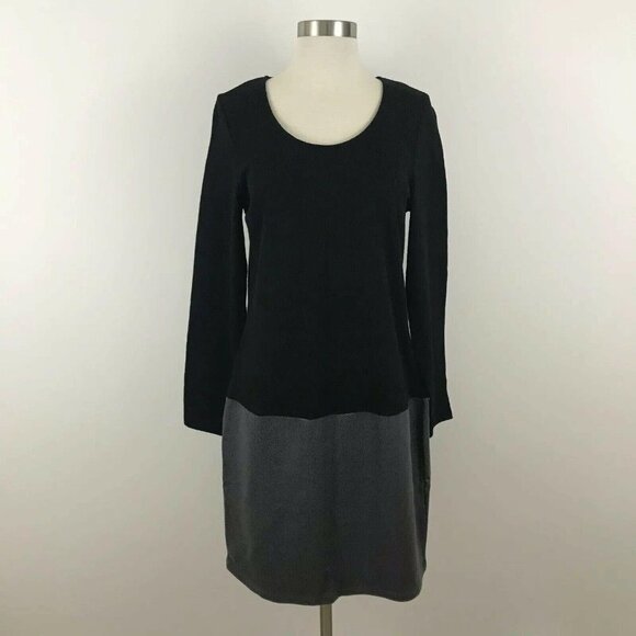 YEST Women’s Dress 8 Black Gray Drop Waist Long Sleeve Colorblock NWT - Picture 1 of 6